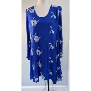 Altar'd State Blue Embroidered Pleated A-line Dress Women's Size L